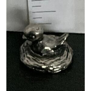 Vintage Miniature Pewter Bird in Nest Figurine